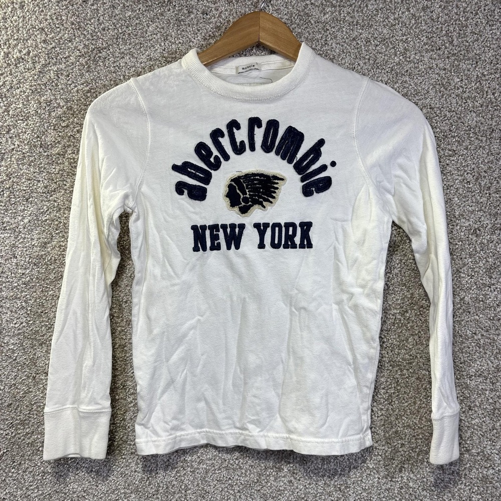 Abercrombie Kids Shirt Kids Small White Long Sleeve New York Graphic Logo